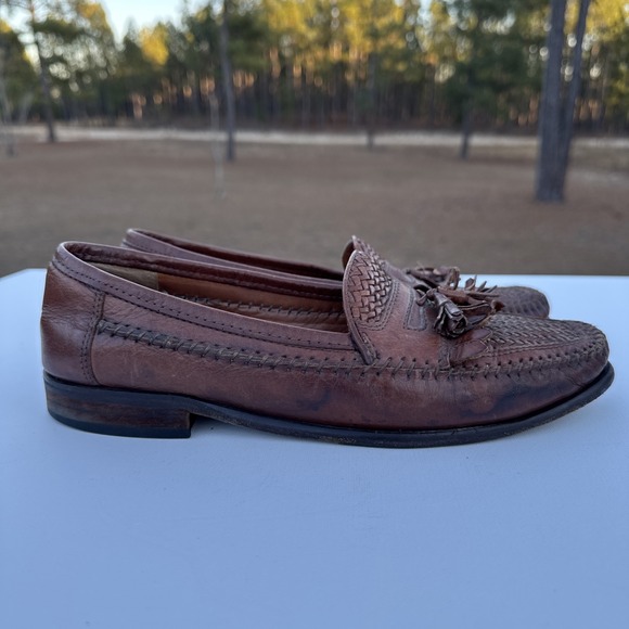 Bostonian Loafers Mens 7.5 Brown Woven Leather Kiltie Tassel Slip on Dress Shoes - Picture 2 of 9